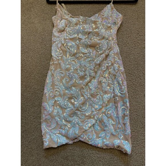 Windsor Dress XS Sequin Bodycon Rusched Side Iridescent Pink Blue Nude - Picture 5 of 9